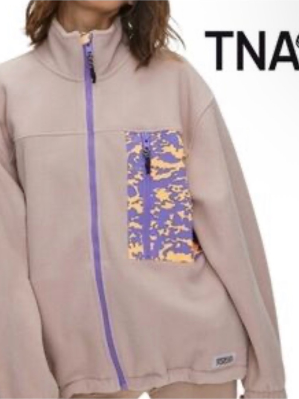 TNA Beige Fleece Utility Jacket with Purple & Yellow Camo Pocket